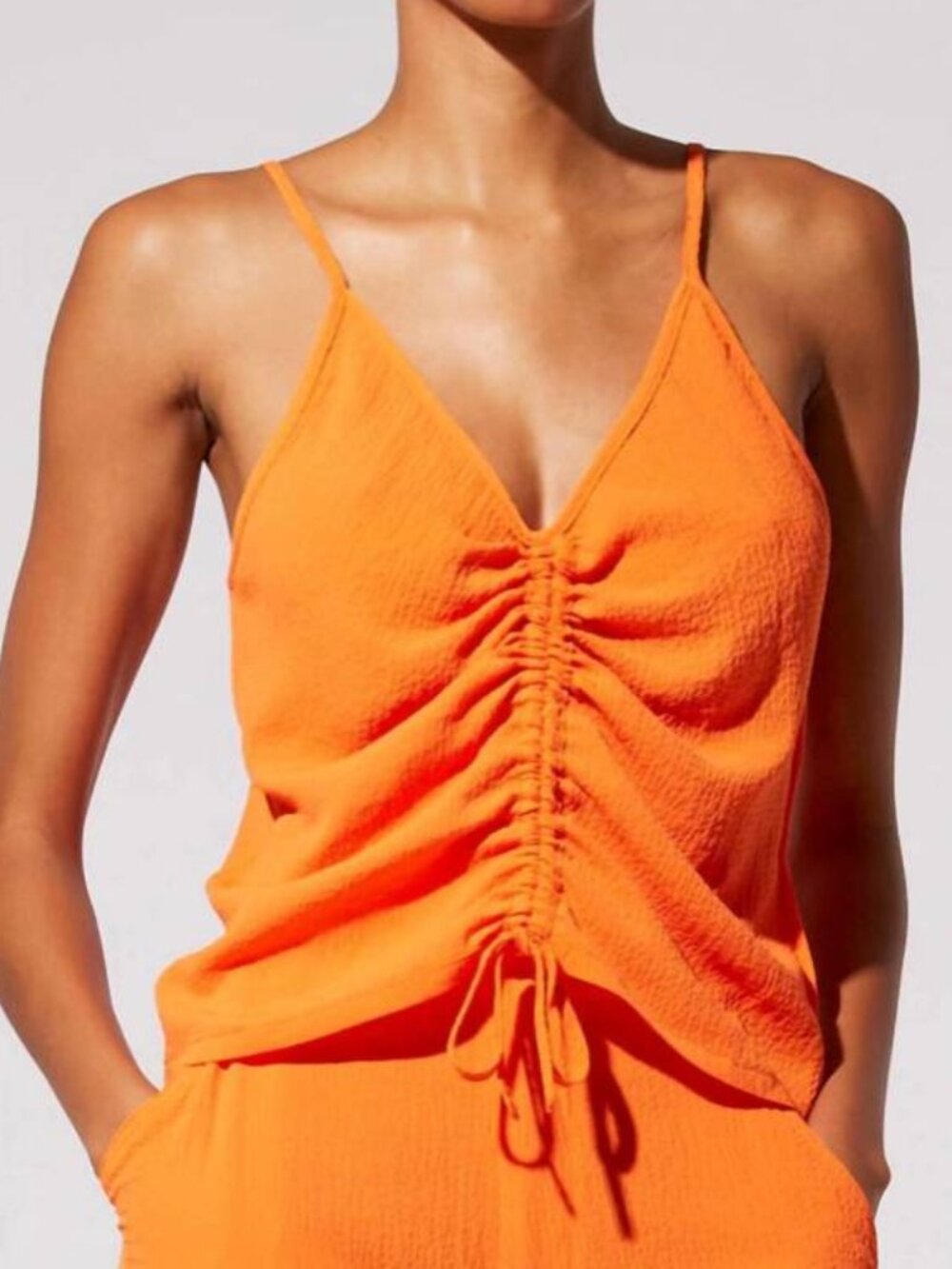 NWT SOLID & STRIPED Lucia Tank Ruched Spaghetti-Strap Camisole In Orange Coral